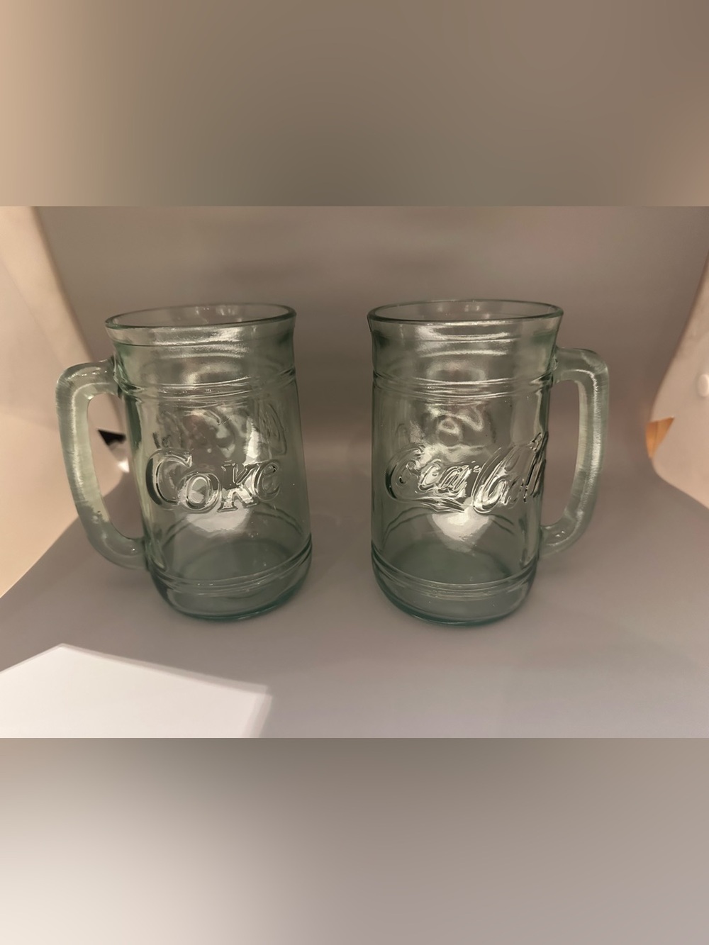 Coca Cola Light Green Glass Mug Pair with Embossed Logo